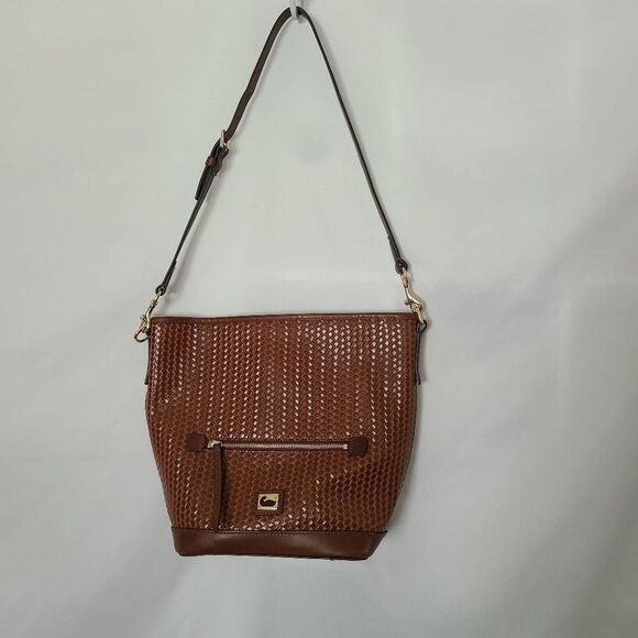 Dooney & Bourke Small Camden Cognac Woven Leather  Hobo - Picture 1 of 10